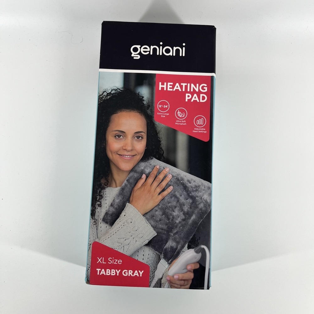 GENIANI XL Heating Pad Back Pain Cramps Auto Shut Off Washable Tabby Gray - Picture 2 of 6